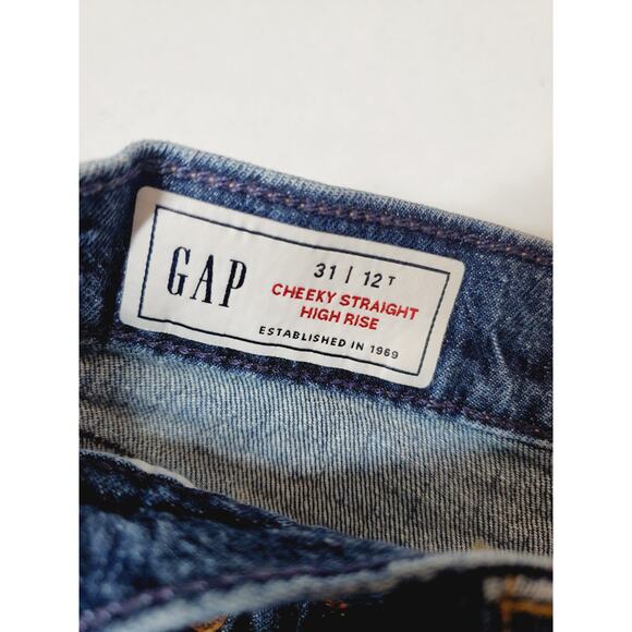 Gap Womens 31 Tall Cheeky Straight High Rise Jeans 12‎ LONG Dark Wash Stretch - Picture 6 of 11